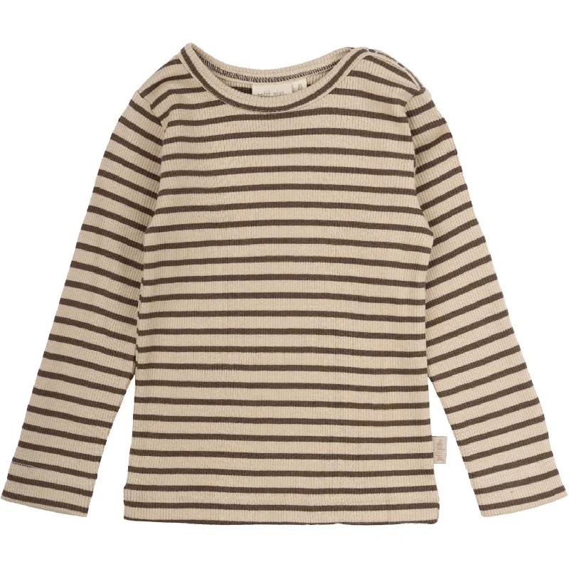 Asymmetrical ShirtsPetit Piao Chocolate Brown/Dark Off White Blouse Modal Striped