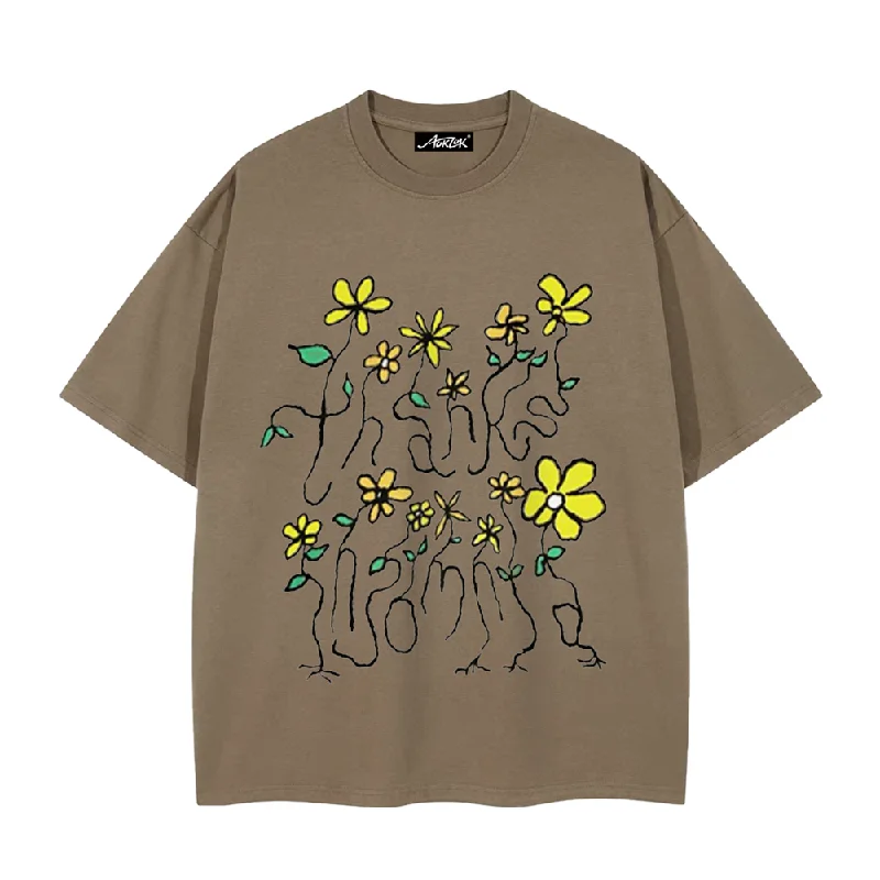 Graffiti Yellow Flowers T-ShirtOff-Shoulder T-Shirts