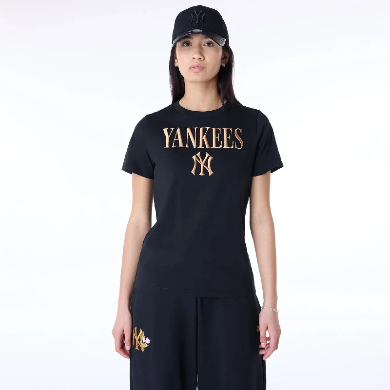 New York Yankees Womens MLB Black T-ShirtMesh T-Shirts