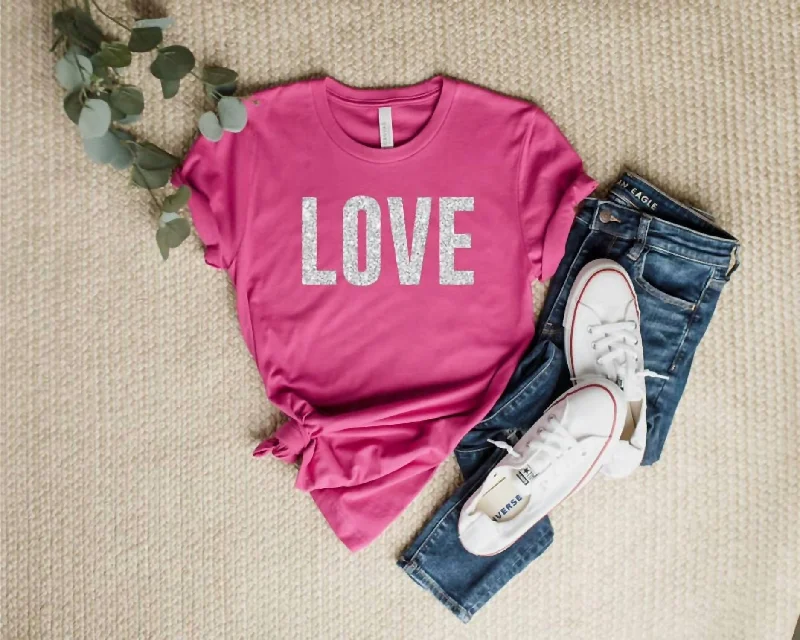 Women's Love Glitter Graphic Tee Shirt In PinkColorblock T-Shirts