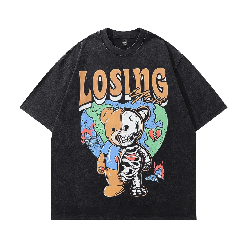 Perspective Skeleton Bear Washed T-ShirtQuick-Dry T-Shirts