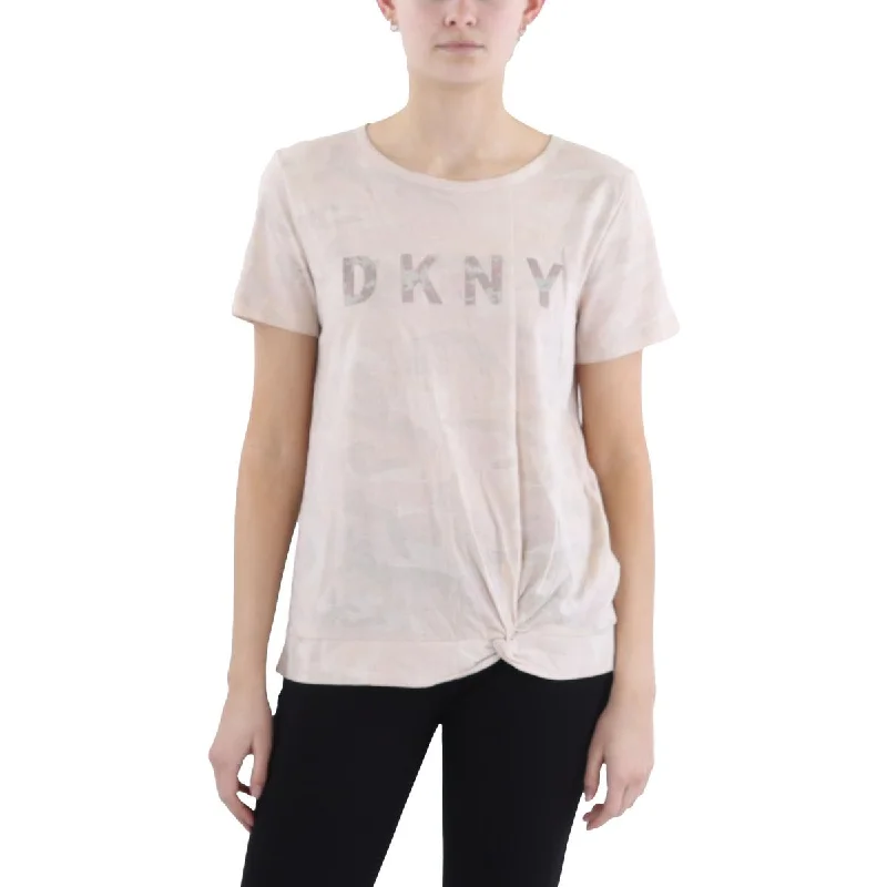 Womens Logo Knot-Front Graphic T-ShirtMetallic T-Shirts