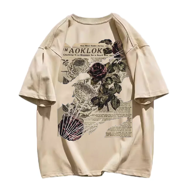 Newspaper Rose Fragments T-ShirtColorblock T-Shirts