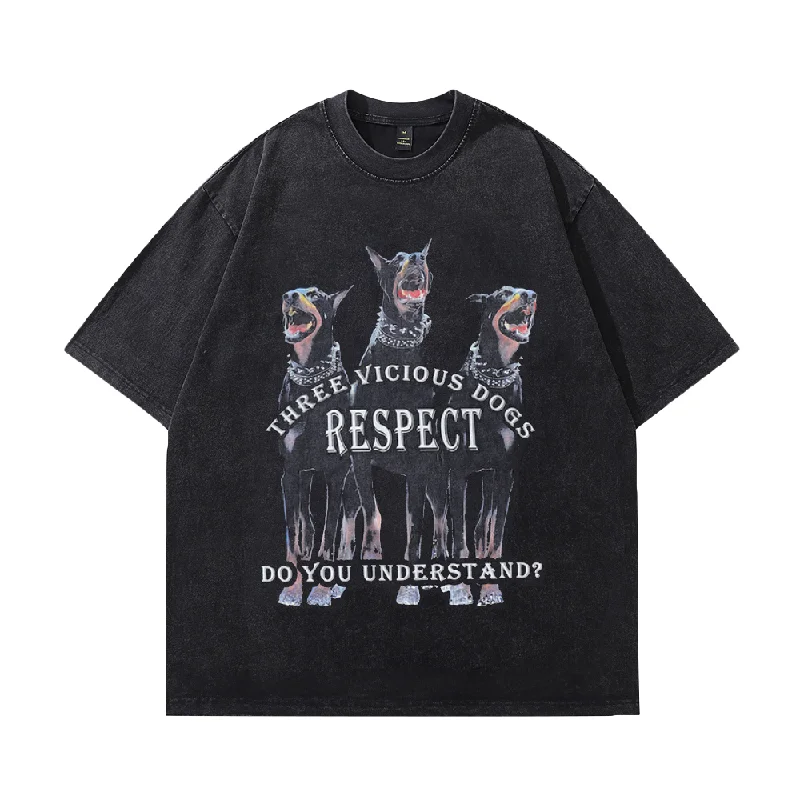 Three Vicious Dogs Washed T-ShirtStreetwear T-Shirts