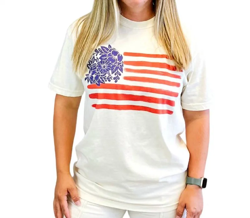 Floral American Flag Tee Shirt In WhiteAthletic T-Shirts