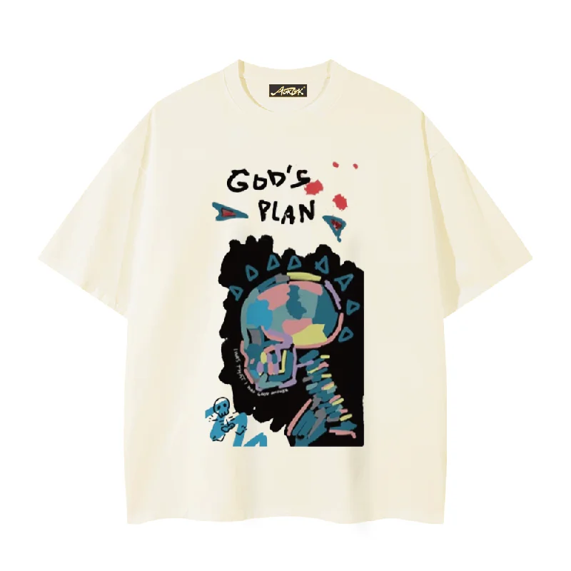 God'S Plan Colorful Skull Doodle T-ShirtLongline T-Shirts