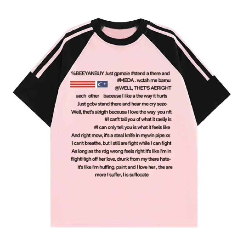 American Heavy Raglan Letter T-shirtBlended Fabric T-Shirts