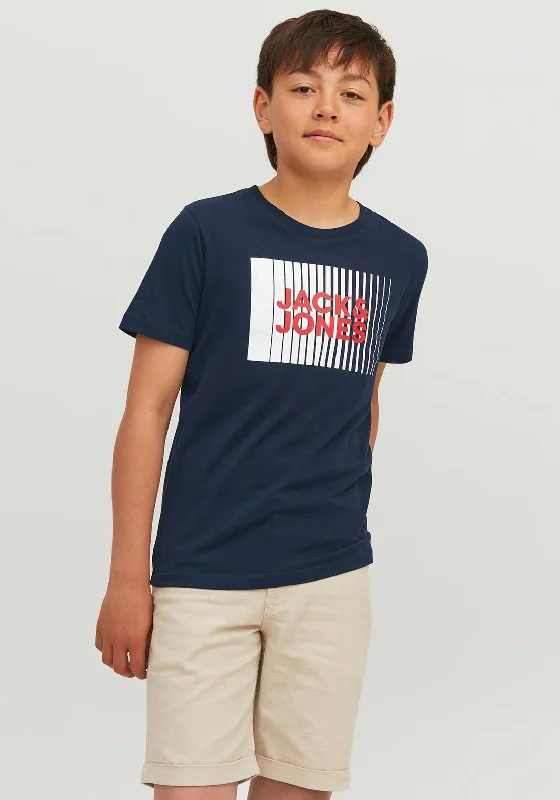 Recycled Fabric Short Sleeve TopsJack & Jones Boys Corp Logo Short Sleeve Tee, Navy Blazer