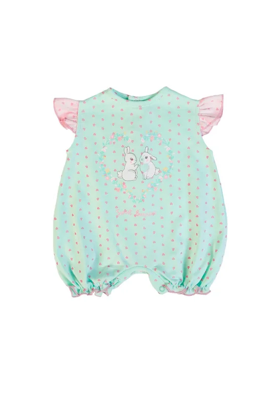 Hemp Short Sleeve TopsFS Baby Girl Sweet Bunnies Short Sleeve Romper, Mint