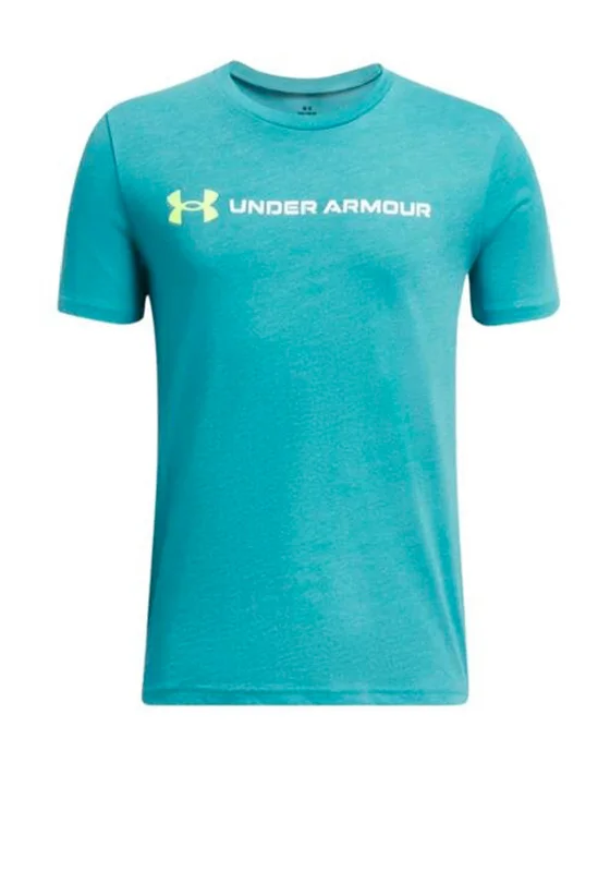 Formal Short Sleeve TopsUnder Armour Boys Logo Woodmark Short Sleeve Tee, Teal Blue