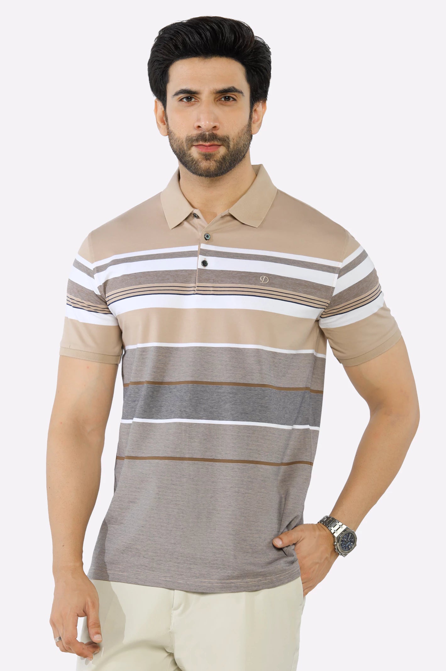 Beige Yarn Dyed PoloHeavyweight polo shirt