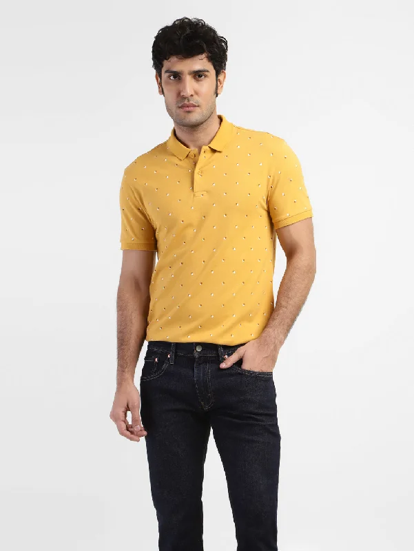 Men's Geometric Print Polo T-shirt YellowCompression polo shirt