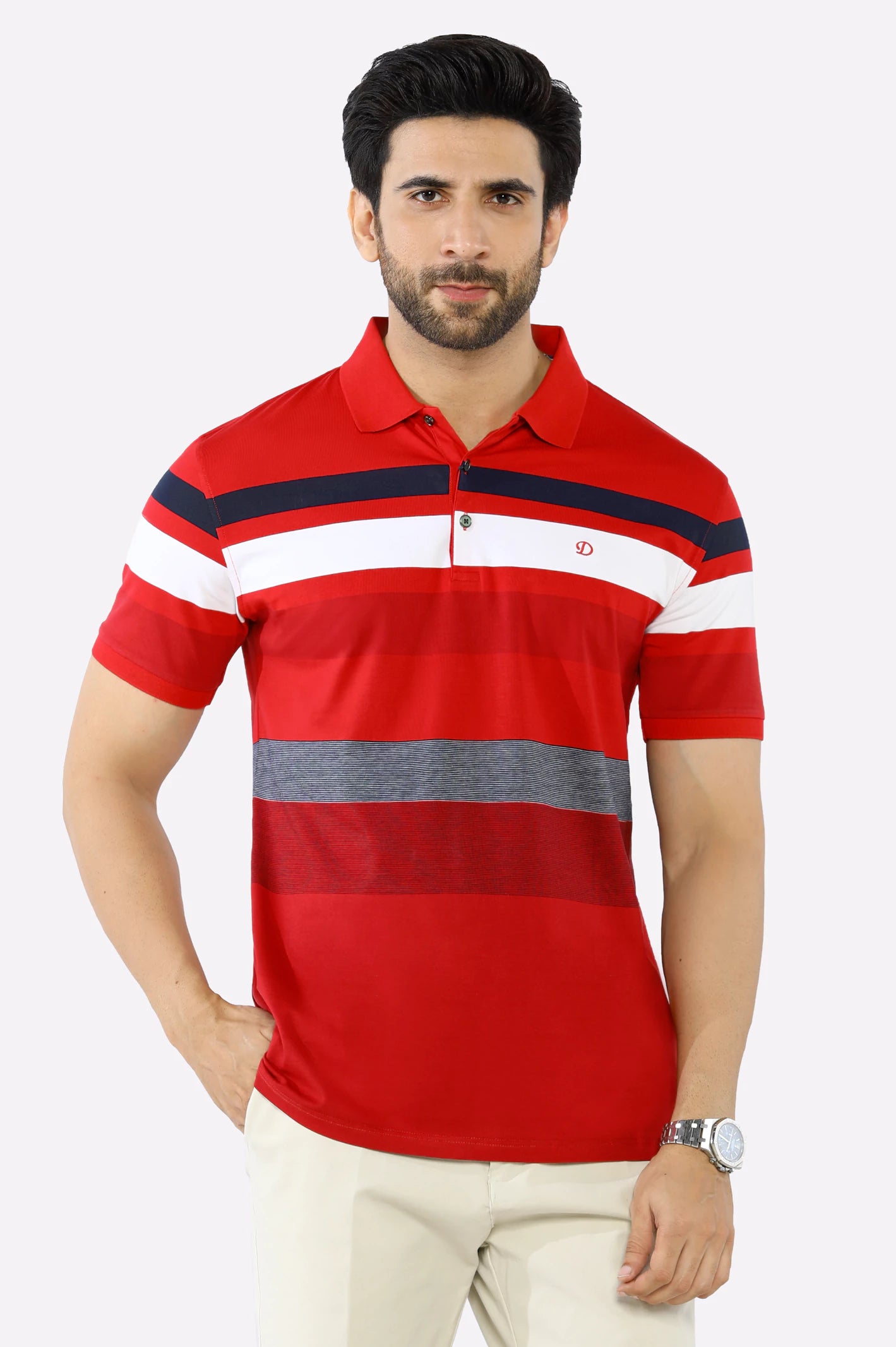 Red Yarn Dyed PoloConvertible polo shirt