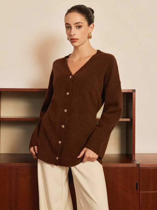 Recycled cardiganWool-Blend Metal-Button Belted Cardigan