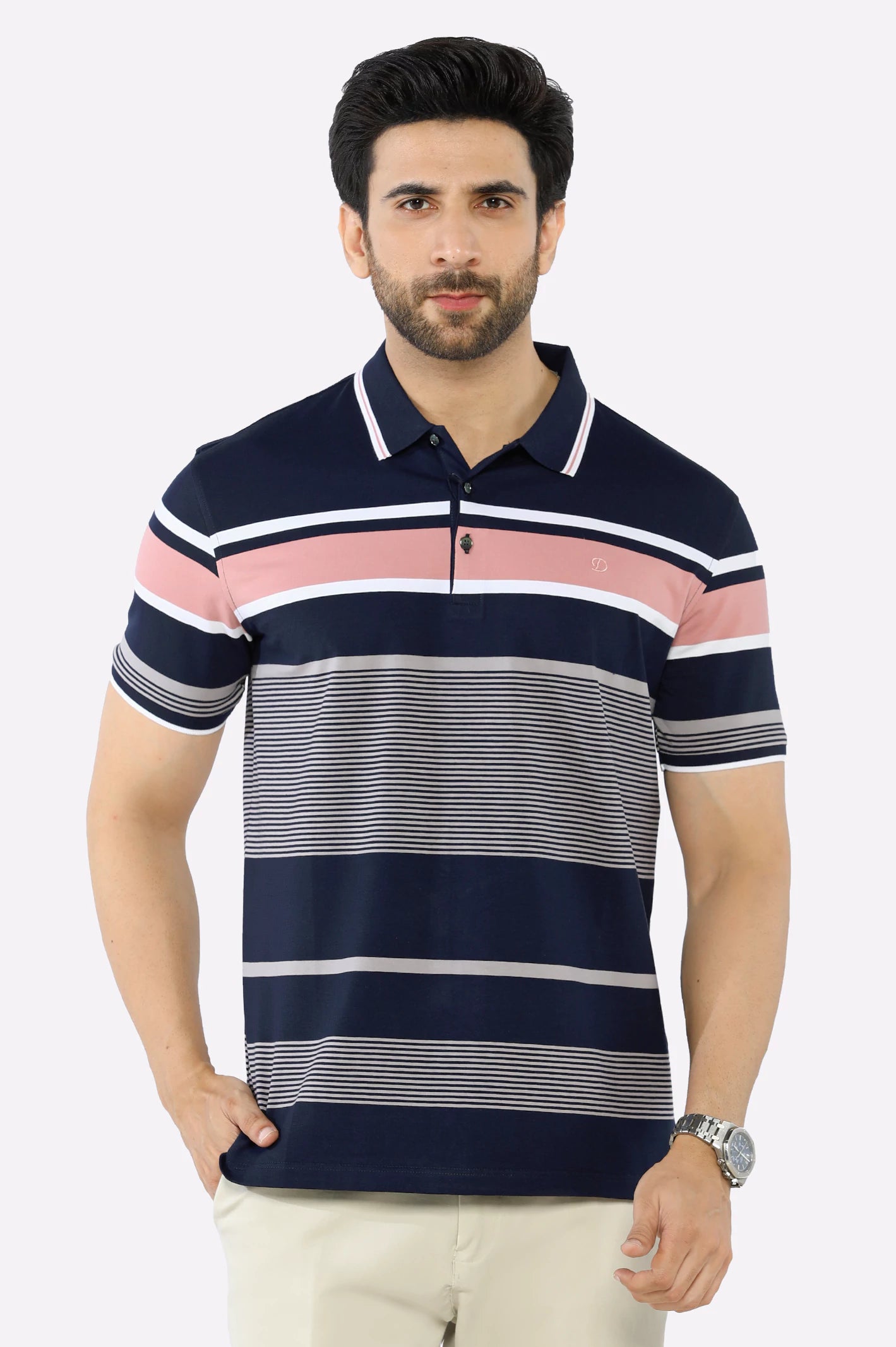 Navy Blue Yarn Dyed PoloFormal polo shirt