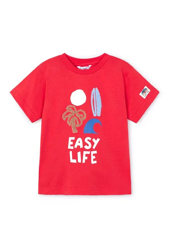 Embroidered Short Sleeve TopsMayoral Boy Easy Life Short Sleeve Tee, Red