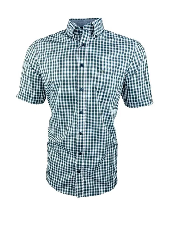 Athletic Short Sleeve TopsCasa Moda Short Sleeve Gingham Shirt, Green & White