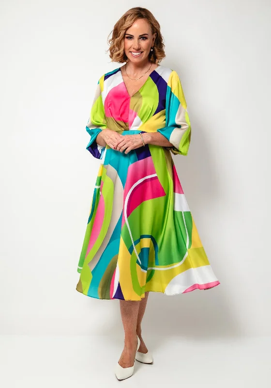 Moncho Heredia Satin Belted Midi Dress, Multi-Coloured