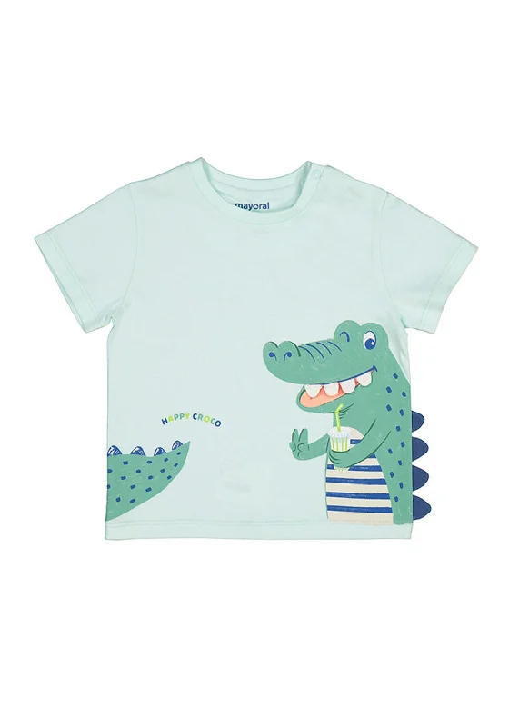 Linen Short Sleeve TopsMayoral Baby Boy Happy Croco Short Sleeve Tee, Mint