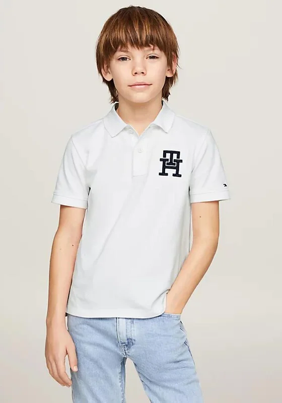 Slim Fit Short Sleeve TopsTommy Hilfiger Boy Monogram Flag Short Sleeve Polo, White