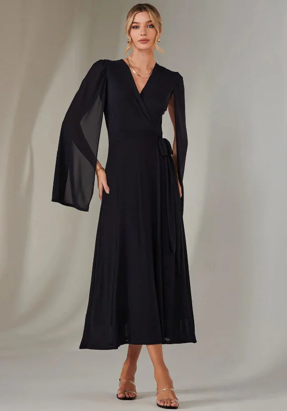 Jolie Moi Amira Cape Sleeve Wrap Dress, Navy