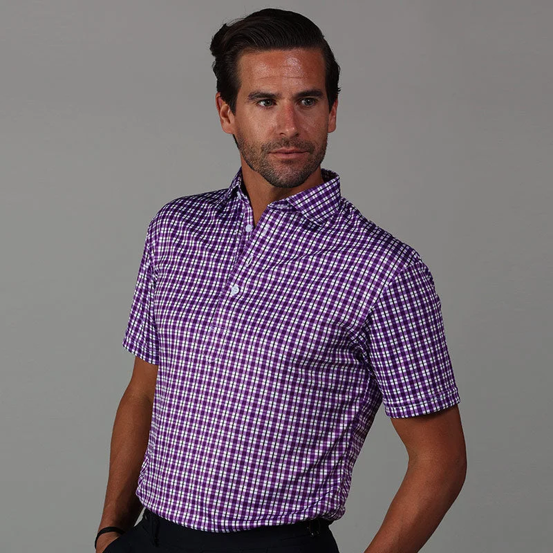 Semi-Spread Collar Polo Westport Purple TattersallWork polo shirt