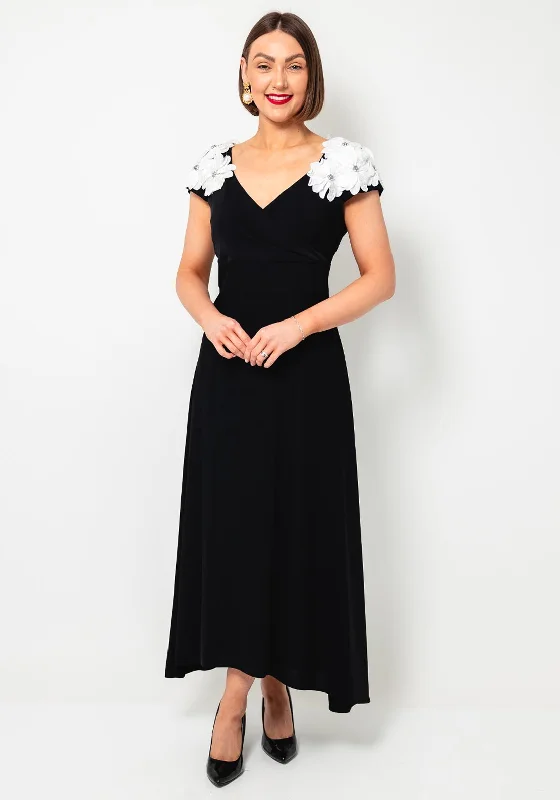 Lizabella Embellished Flower Flared Dress, Black