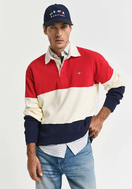 Gant Blocked Heavy Rugger Polo Shirt, Ruby RedSustainable polo shirt