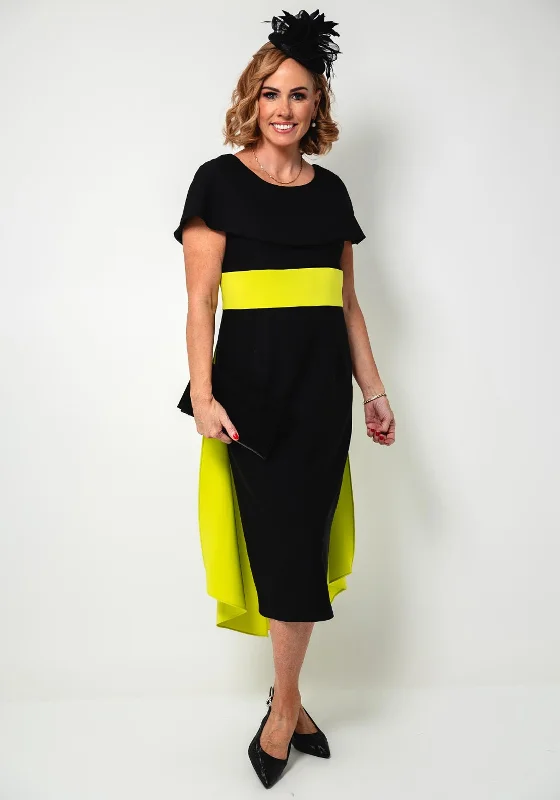 Lizabella Metallic Contrast Pencil Midi Dress, Black and Lime