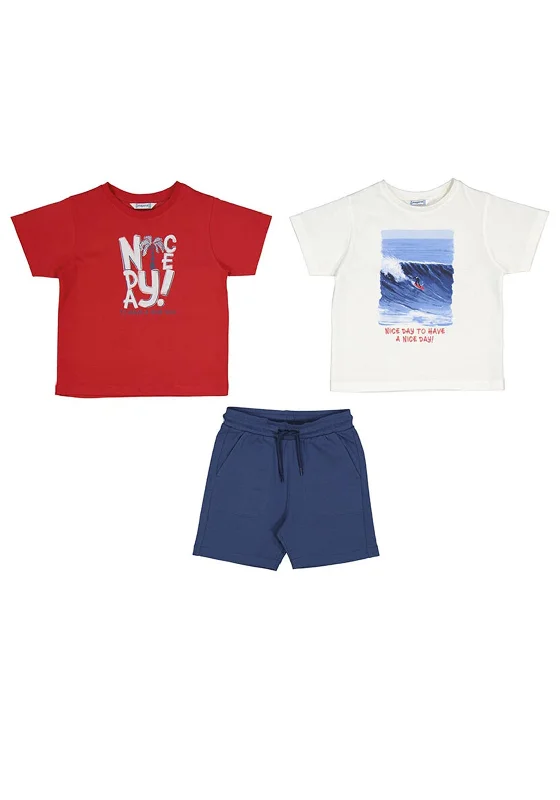 Colorblock Short Sleeve TopsMayoral Boy 2 Short Sleeve Tee and Short Set, Red Multi