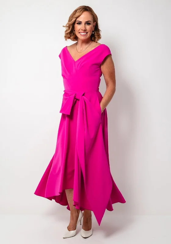 Kevan Jon Safia Bow Dipped Hem Dress, Bright Pink