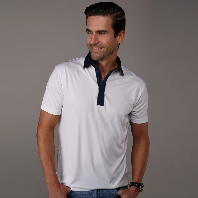 Semi-Spread Collar Polo Austin White with Navy AccentSilk polo shirt