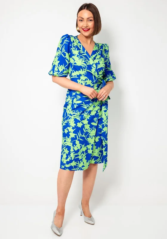 Coco Doll Laney Floral Print Wrap Dress, Blue and Green