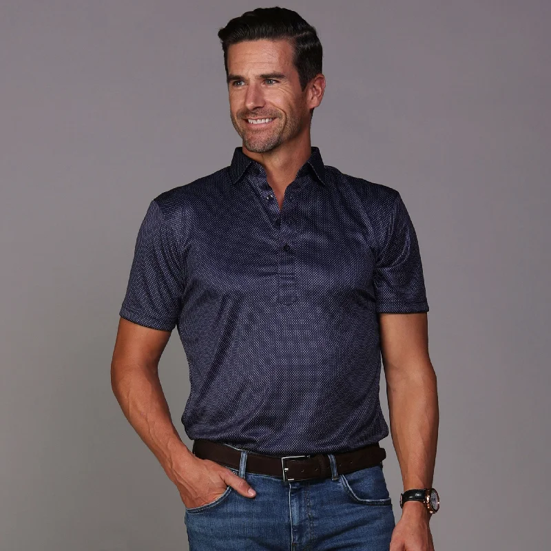 Semi-Spread Collar Polo Midnight Micro DotCashmere polo shirt