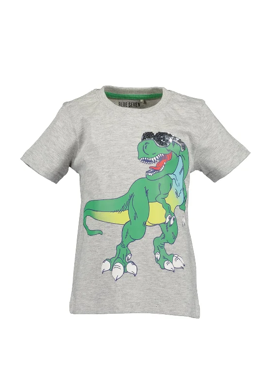 Hip-Hop Short Sleeve TopsBlue Seven Boy Sequin Dino Short Sleeve Tee, Grey