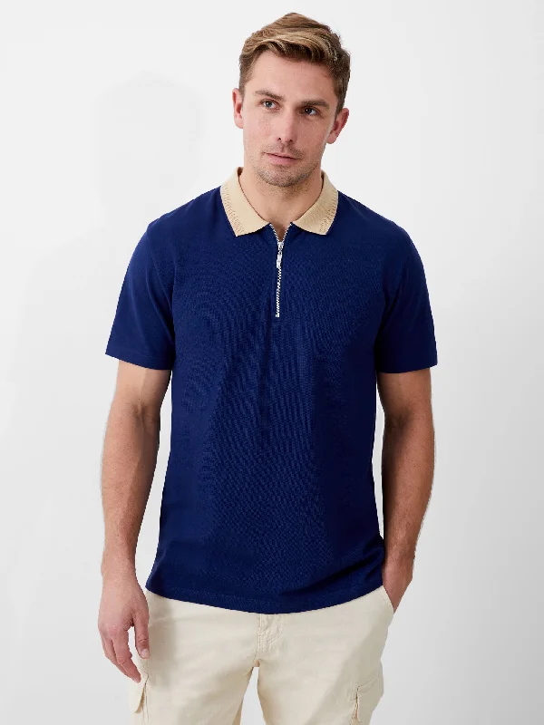 Elastane Half Zip Pique Polo ShirtPetite polo shirt