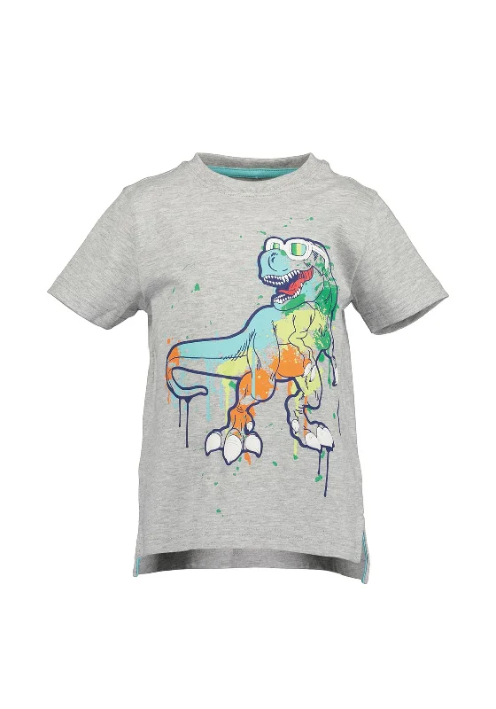 College Short Sleeve TopsBlue Seven Boy Dino Print Short Sleeve Tee, Grey