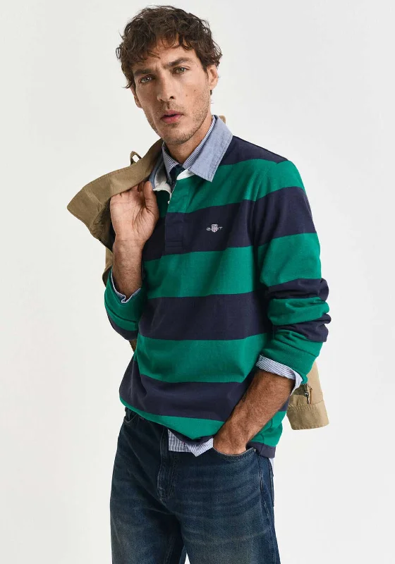 Gant Chambray Heavy Rugger Barstripe Polo Shirt, Deep GreenDesigner polo shirt