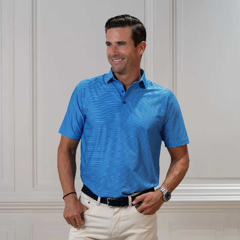 Featherweight Flex Polo Griffin Turquoise with Blue StripeAnti-microbial polo shirt