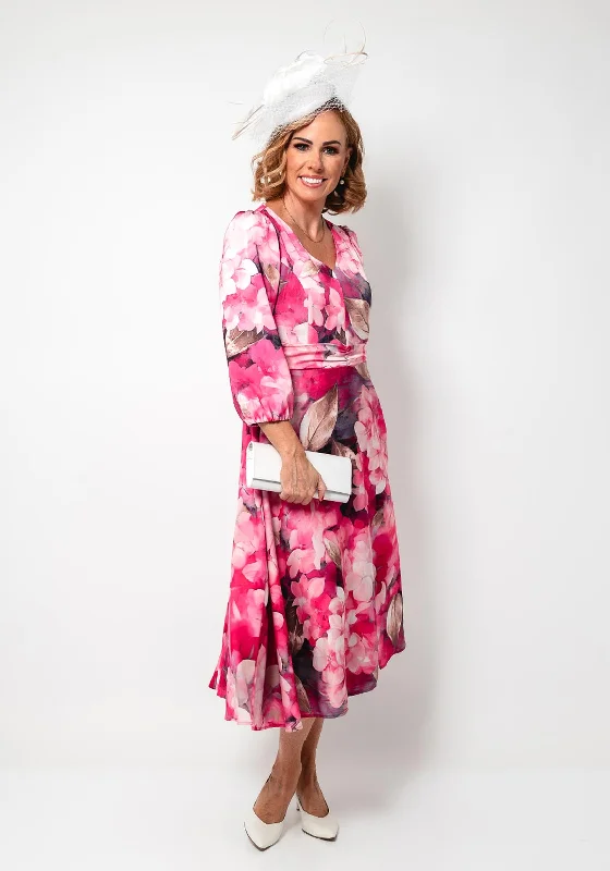 Cassandra Carly Floral V Neck Aline Dress, Pink