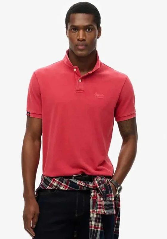 Superdry Vintage Destroy Polo Shirt, Cranberry Crush RedMesh polo shirt