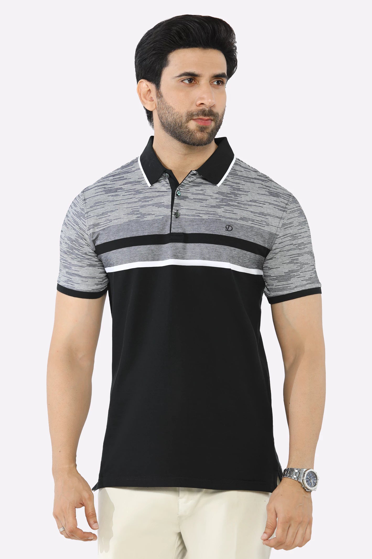 Black Yarn Dyed PoloQuilted polo shirt