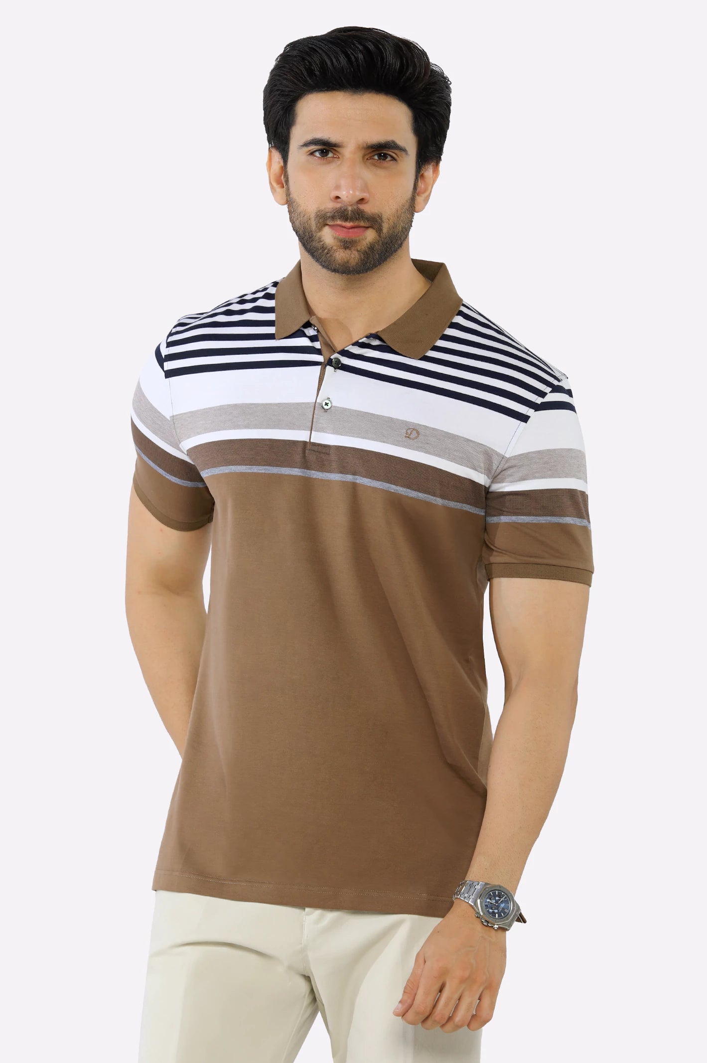 Brown Yarn Dyed PoloStretch polo shirt