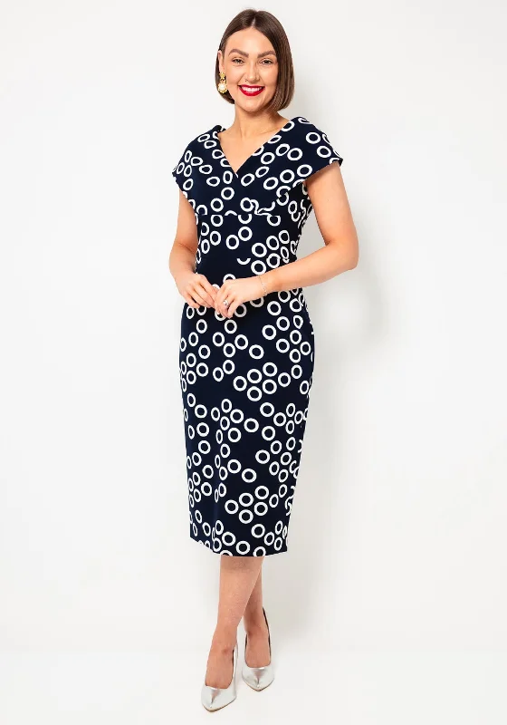 Lizabella Circle Print Pencil Midi Dress, Navy