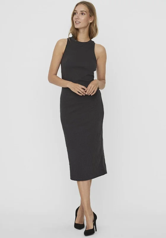 Vero Moda Lavender Ribbed Midi Dress, Black