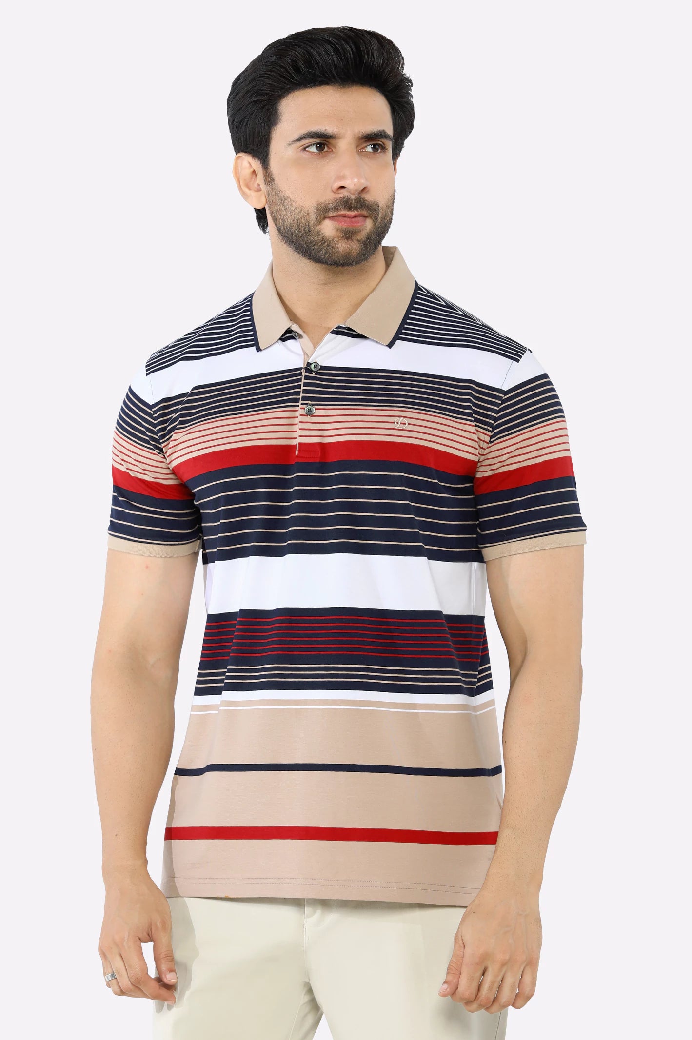 Beige Yarn Dyed PoloMaternity polo shirt