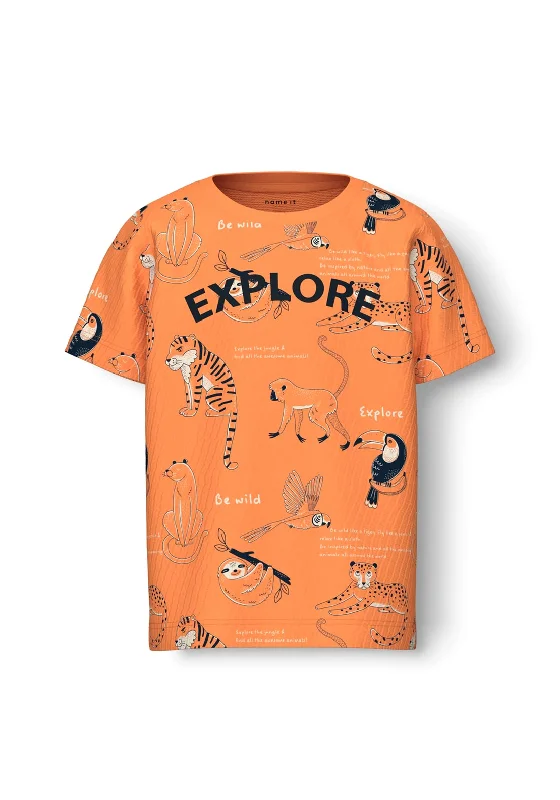 Plush Short Sleeve TopsName It Mini Boy Dennis Explore Short Sleeve Tee, Orange