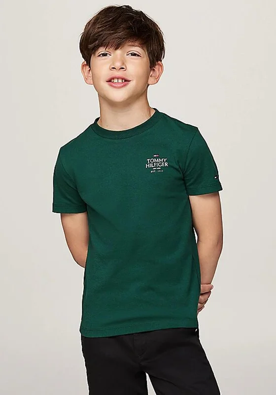 Hip-Hop Short Sleeve TopsTommy Hilfiger Boy Puff Logo Short Sleeve Tee, Green