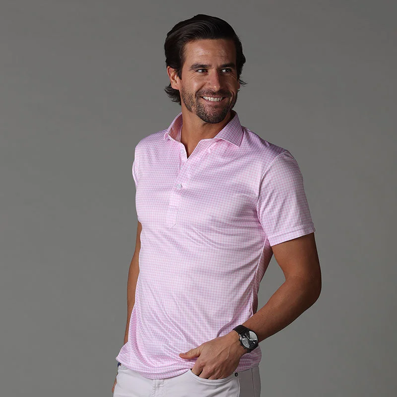 Semi-Spread Collar Polo Pink GinghamCamouflage polo shirt