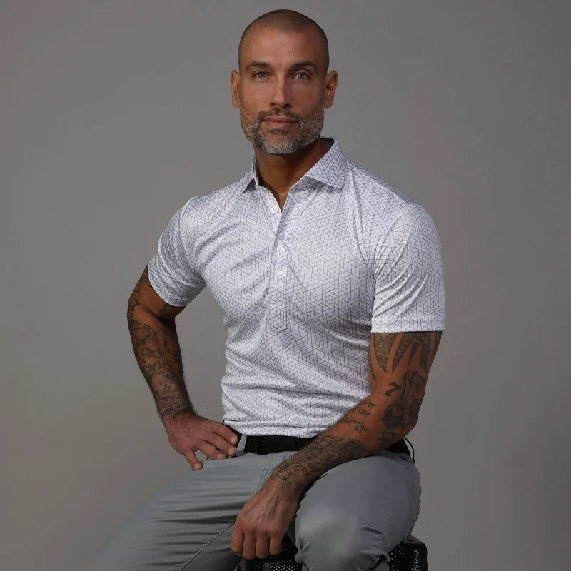 Semi-Spread Collar Polo White GeoPastel polo shirt